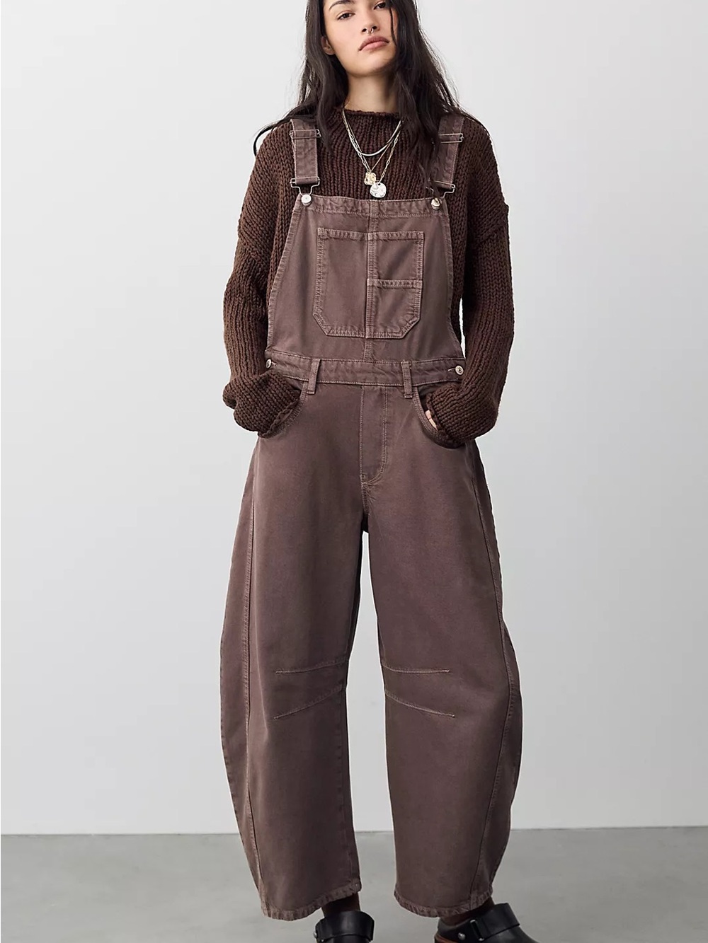 Free People The Free Good Luck Barrel Overalls XL Chocolate Moose NWT